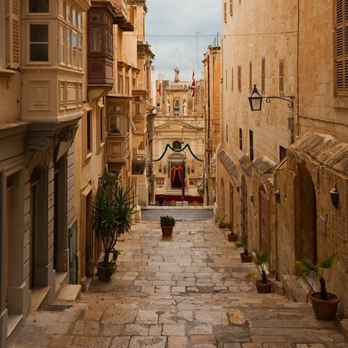 Street in an old European town (Valletta, Malta)